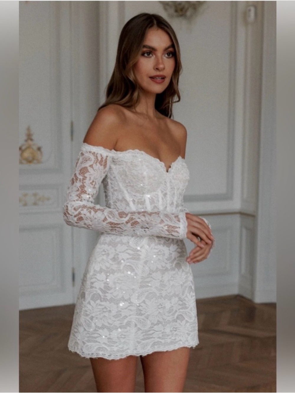 Chic Off-Shoulder White Lace Mini Dress